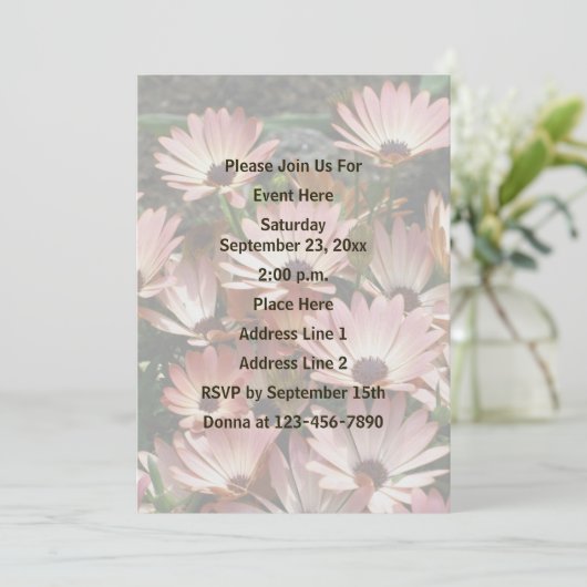 ピンクのアフリカデイジーの花パーティー 招待状 (スタンド正面)