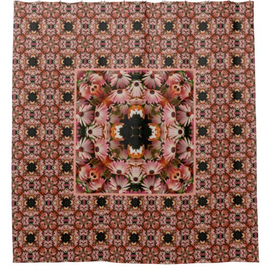 ピンクのアフリカデイジーの花抽象芸術 シャワーカーテン (正面)