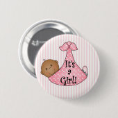 ピンクのアフリカ系アメリカ人それは女の子です 缶バッジ (正面&裏面)