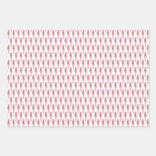 ピンクのアフリカ系アメリカ人のくるみ割りクリスマス ラッピングペーパーシート (正面2)