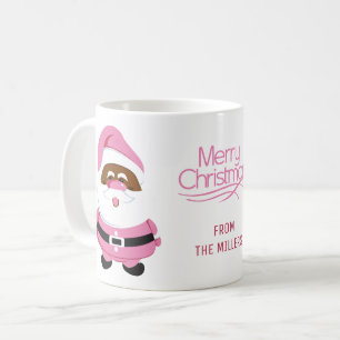 ピンクのアフリカ系アメリカ人サンタクロースのメリークリスマス コーヒーマグカップ