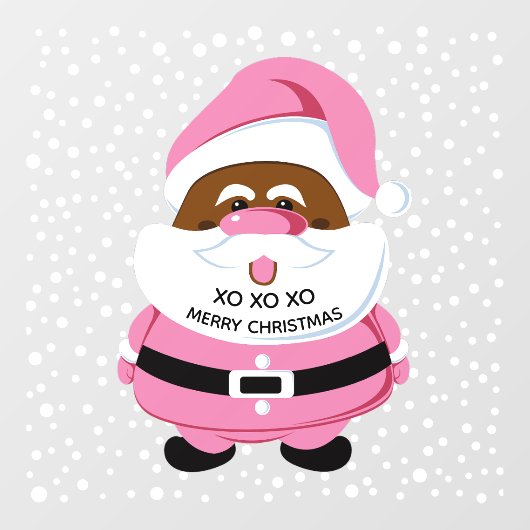 ピンクのアフリカ系アメリカ人サンタクロース、雪のクリスマス ウィンドウサイン (シート)