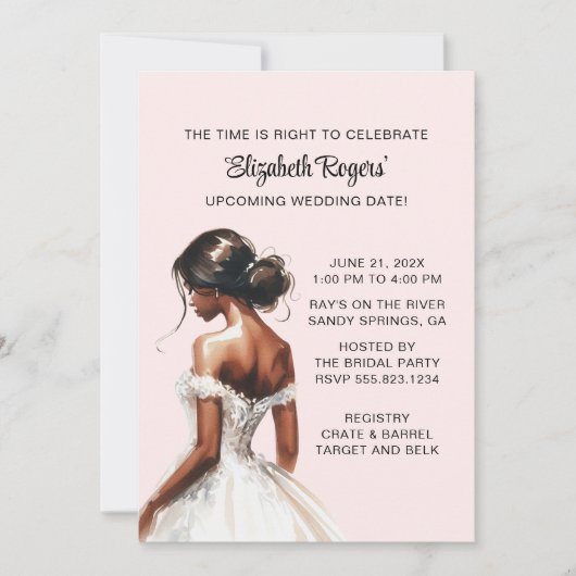 ピンクのアフリカ系アメリカ人ブライダルシャワーへの招待 招待状 (正面)