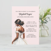 ピンクのアフリカ系アメリカ人ブライダルシャワーへの招待 招待状 (スタンド正面)