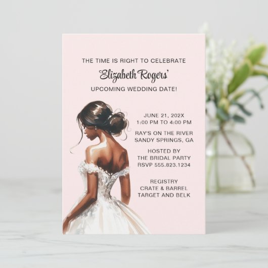 ピンクのアフリカ系アメリカ人ブライダルシャワーへの招待 招待状 (スタンド正面)