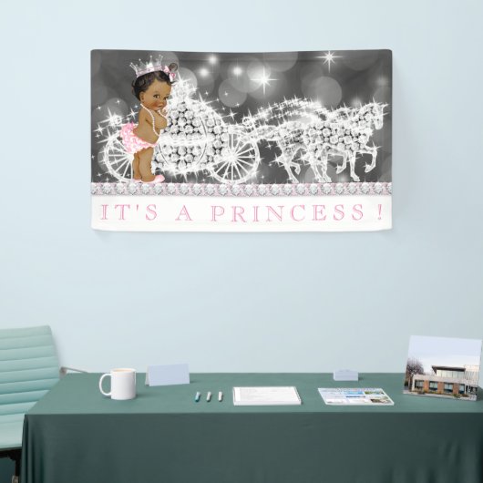 ピンクのアフリカ系アメリカ人プリンセスベビーシャワー 横断幕 (トレードショー)