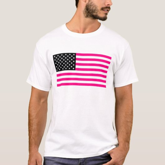 ピンクのアメリカ国旗 Tシャツ (正面)