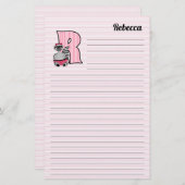 ピンクのアライグマ文字Rの名前の並び 便箋 (正面/裏面)