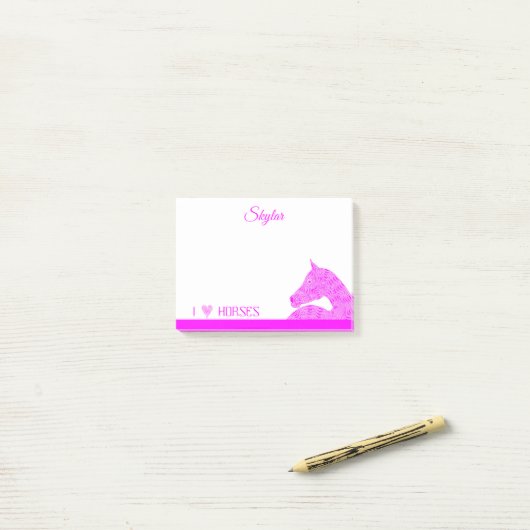 ピンクのアラビアの馬頭部のかわいくガーリーなパーソナライズの ポストイット (デスク上)