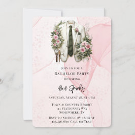 ピンクのアルコールインク グルーム スーツ バチェラーパーティー 招待状