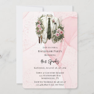 ピンクのアルコールインク グルーム スーツ バチェラーパーティー 招待状