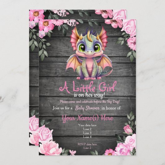 ピンクのアルゴン赤ちゃんシャワー招待、素朴 招待状 (正面/裏面)