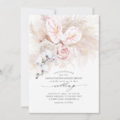 ピンクのアンスリウムランとパンパスグラス結婚ズ 招待状 (正面)