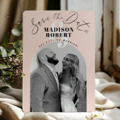 ピンクのアンパサンドブラック＆ホワイトフォトアーチウェディング セーブザデート