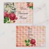 ピンクのアーガイル柄のな花の名刺 名刺 (正面/裏面)