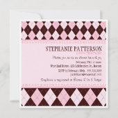 ピンクのアーガイル ツイン ガール ベイビー シャワー 招待状 (裏面)