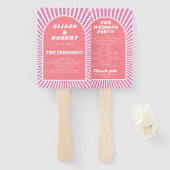 ピンクのアーチとサンレイのグルーヴな結婚式プログラム ハンドファン (正面&裏面)