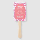 ピンクのアーチとサンレイのグルーヴな結婚式プログラム ハンドファン (裏面)