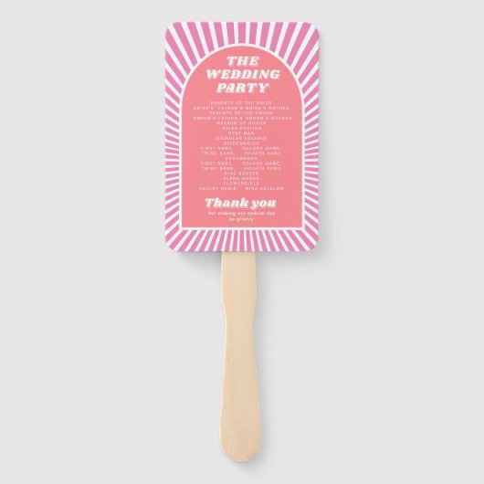 ピンクのアーチとサンレイのグルーヴな結婚式プログラム ハンドファン (裏面)