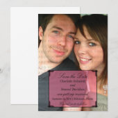 ピンクのアートデコフレームのSave the Date招待状 招待状 (正面/裏面)