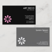 ピンクのアールデコの花の記号-黒 名刺 (正面/裏面)