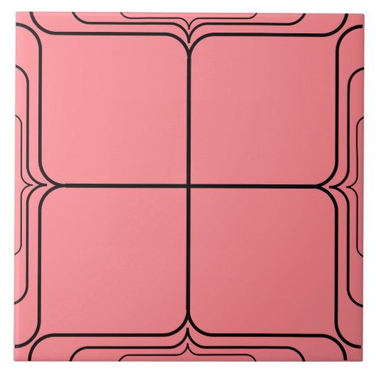 ピンクのアールデコホワイトローズの補文 タイル (正面)