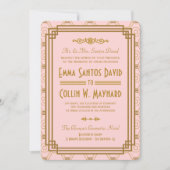 ピンクのアールデコ結婚式招待状 招待状 (正面)