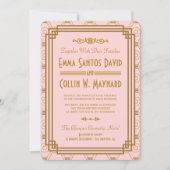 ピンクのアールデコ結婚式招待状 招待状 (正面)