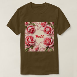ピンクのアールヌーボーフローリストTシャツ Tシャツ