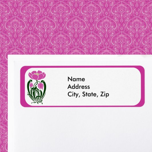 ピンクのアールヌーボー花 ラベル