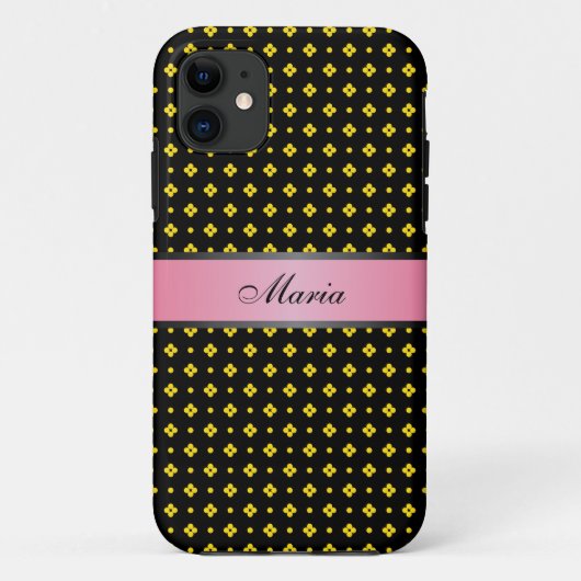 ピンクのイエローの水玉模様の2 名入れ Case-Mate iPhoneケース (裏面)