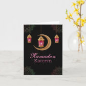 ピンクのイスラムランプ　イード・ムバラク カード (黄色い花)