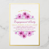 ピンクのイソギンチャクの花の水彩画エンゲージメントカード 箔招待状 (正面)