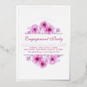 ピンクのイソギンチャクの花の水彩画エンゲージメントカード 箔招待状 (正面)