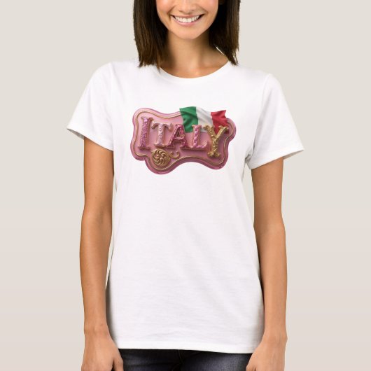 ピンクのイタリア3Dテキストアート Tシャツ (正面)