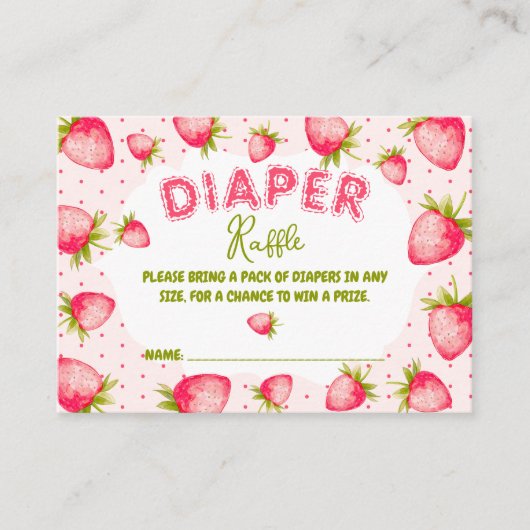 ピンクのイチゴおむつラッフルかわいい赤ちゃんシャワー エンクロージャーカード (正面)