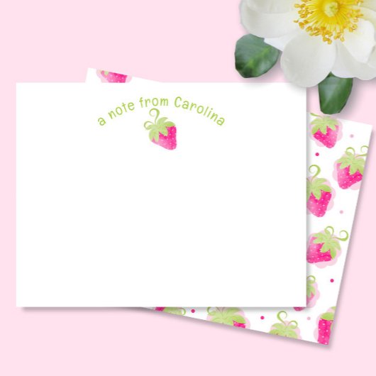 ピンクのイチゴとドットかわいいガーリーノートカード ノートカード