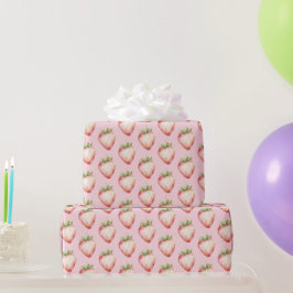 ピンクのイチゴのフルーツの誕生日 ラッピングペーパー