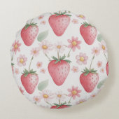 ピンクのイチゴの花の誕生日パーティー ラウンドクッション (裏面)