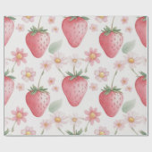 ピンクのイチゴの花の誕生日パーティー ラッピングペーパー (フラット)