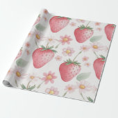 ピンクのイチゴの花の誕生日パーティー ラッピングペーパー (アンロールド)