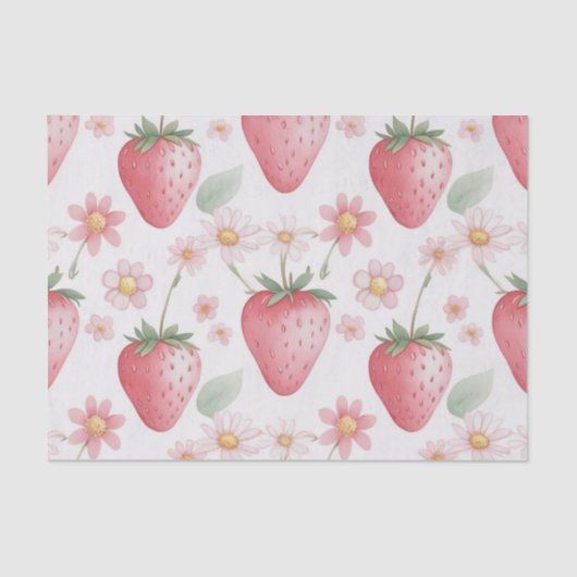 ピンクのイチゴの花の誕生日パーティー 薄葉紙 (正面)