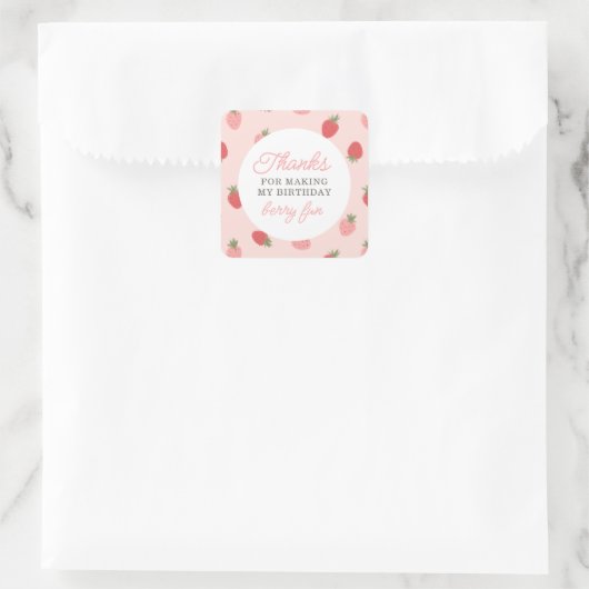 ピンクのイチゴの誕生日パーティーありがとう スクエアシール (バッグ)