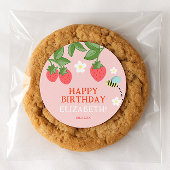 ピンクのイチゴの誕生日パーティーのお礼ギフト ラウンドシール