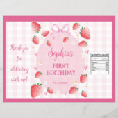 ピンクのイチゴの誕生日パーティーのお菓子袋ラッパー チラシ (正面)