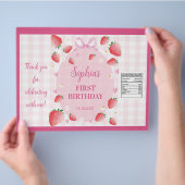 ピンクのイチゴの誕生日パーティーのお菓子袋ラッパー チラシ (手)