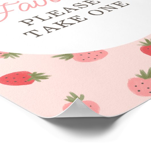 ピンクのイチゴの誕生日パーティーの好意サイン ポスター (角)