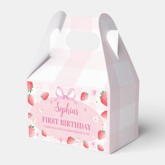 ピンクのイチゴの誕生日パーティー フェイバーボックス (正面サイド)