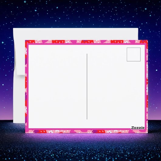 ピンクのイチゴの1歳誕生日招待状 ポストカード