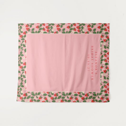 ピンクのイチゴカスタムのシャワー写真の背景 タペストリー (正面(横))